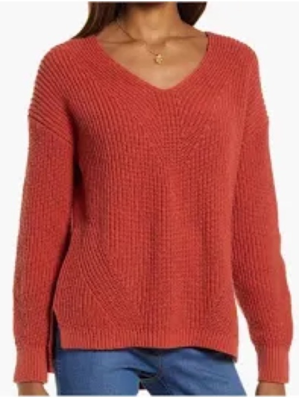 Madewell Cozy V-Neck Chunky Knit Sweater - Rust
